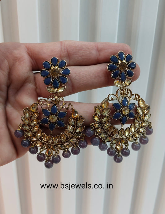 Grey Blue Bollywood Virat Earrings