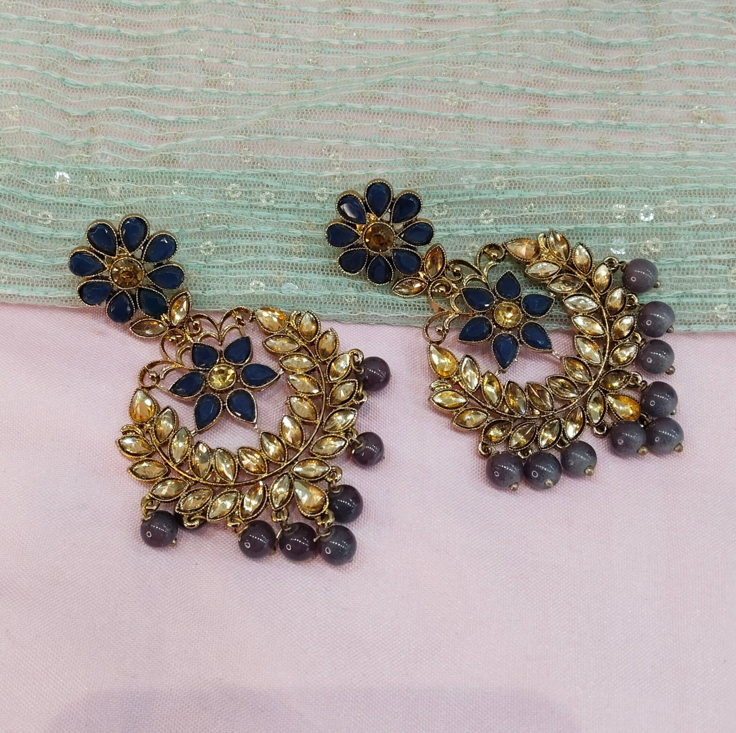 Grey Blue Bollywood Virat Earrings