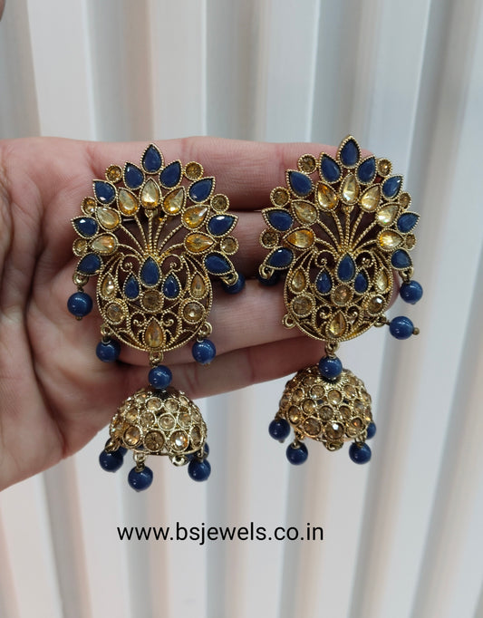 Blue Jhumki Bollywood Virat Earrings
