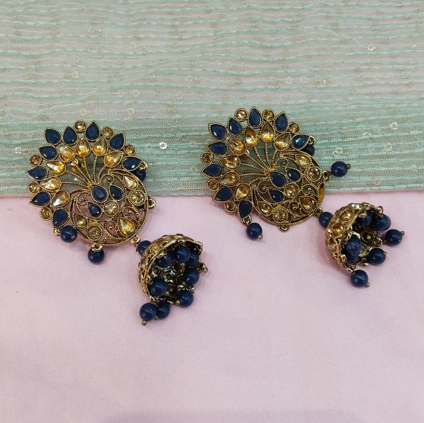 Blue Jhumki Bollywood Virat Earrings