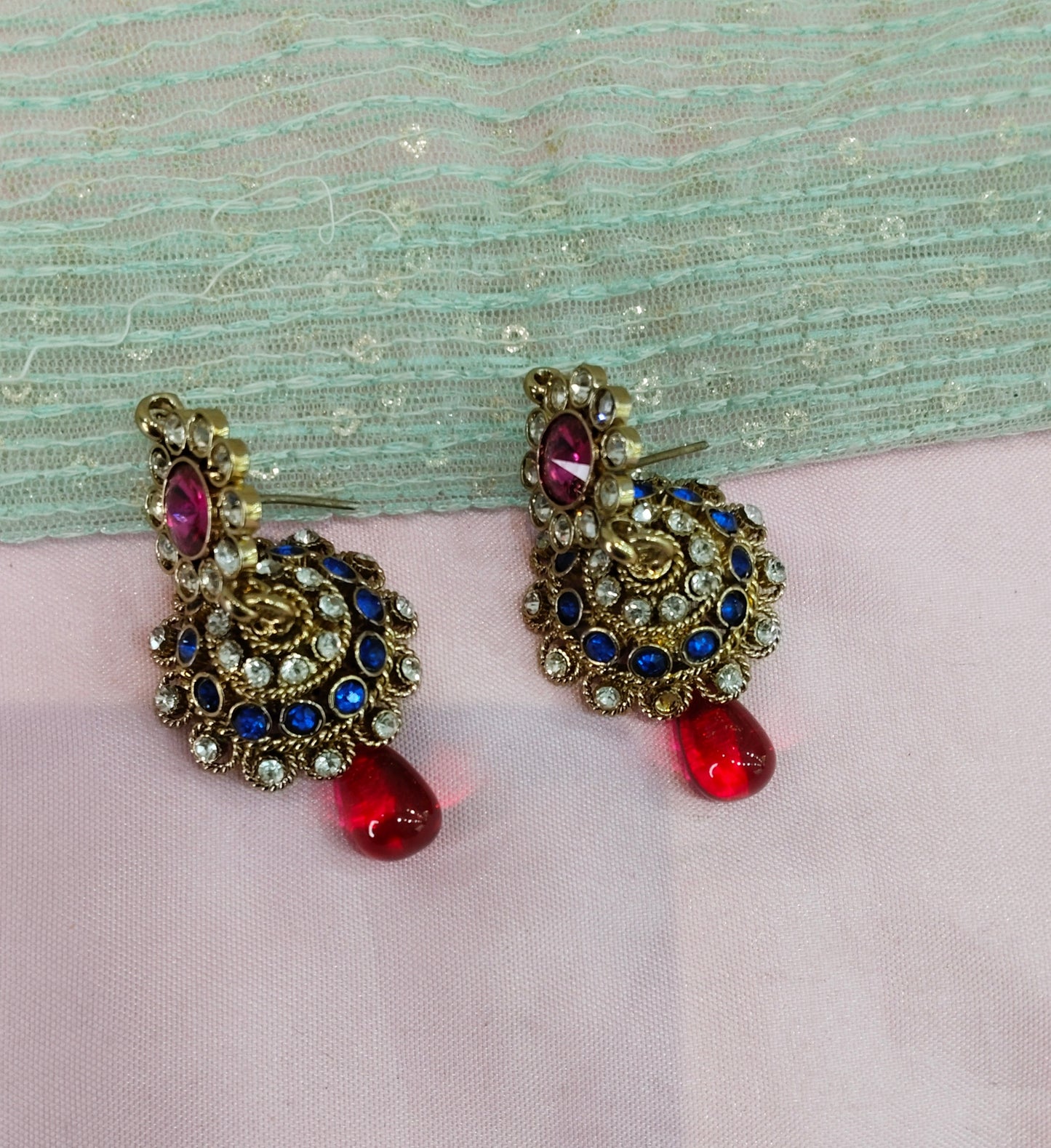 Blue Majenta Jhumki Bollywood Rahul Earrings