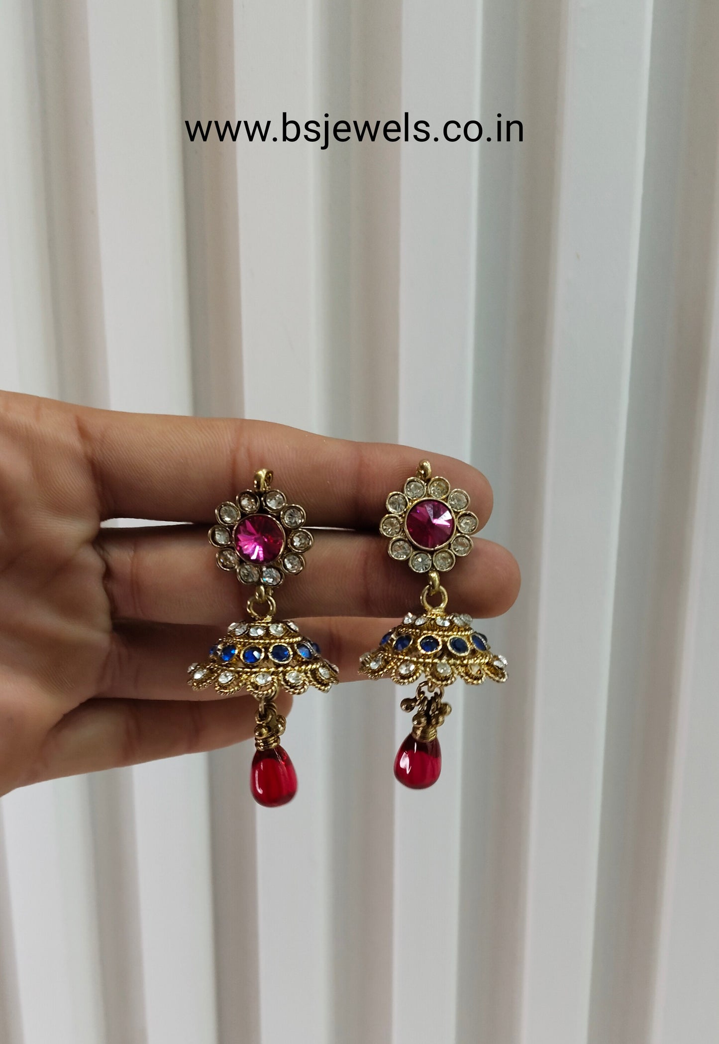 Blue Majenta Jhumki Bollywood Rahul Earrings