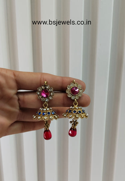 Blue Majenta Jhumki Bollywood Rahul Earrings