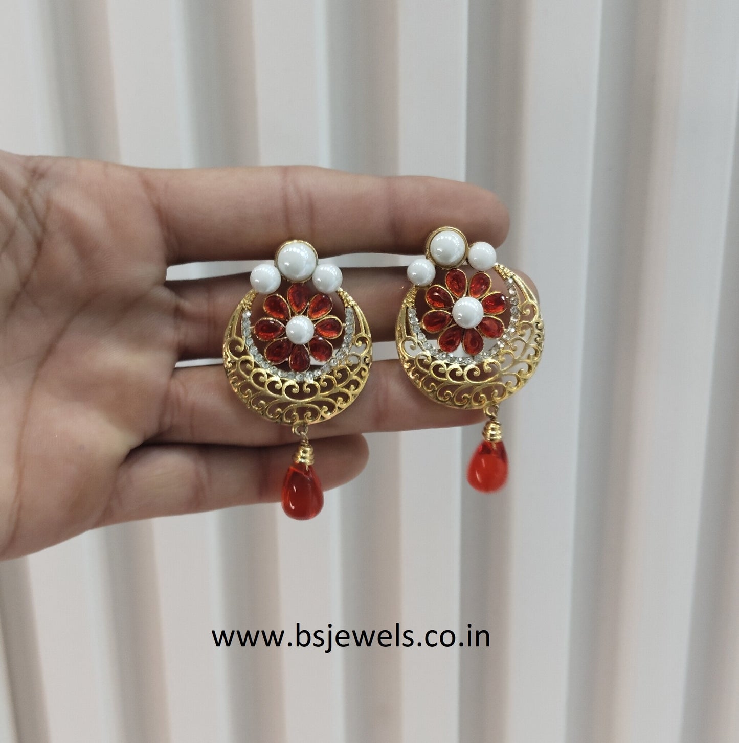 Red Bollywood Sachin Chandbali Earrings Jewellery