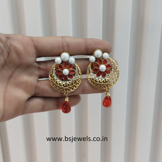 Red Bollywood Sachin Chandbali Earrings Jewellery