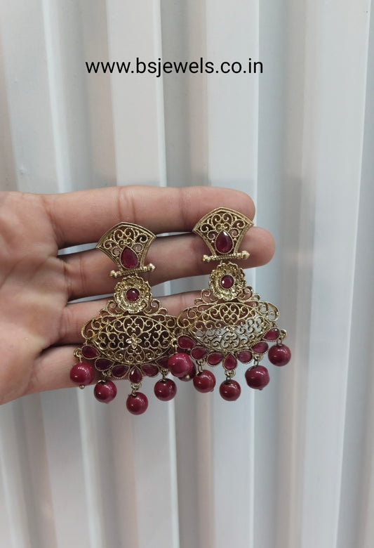 Maroon Bollywood Sehwag Earrings Jewellery