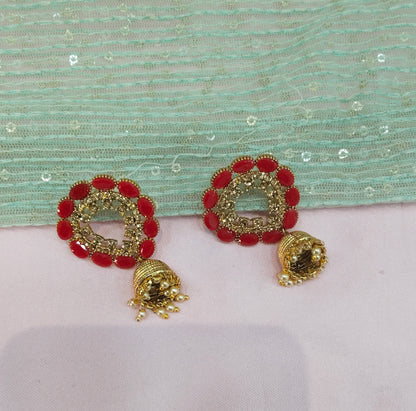Red Bollywood Sehwag Jhumki Earrings Jewellery
