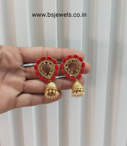 Red Bollywood Sehwag Jhumki Earrings Jewellery
