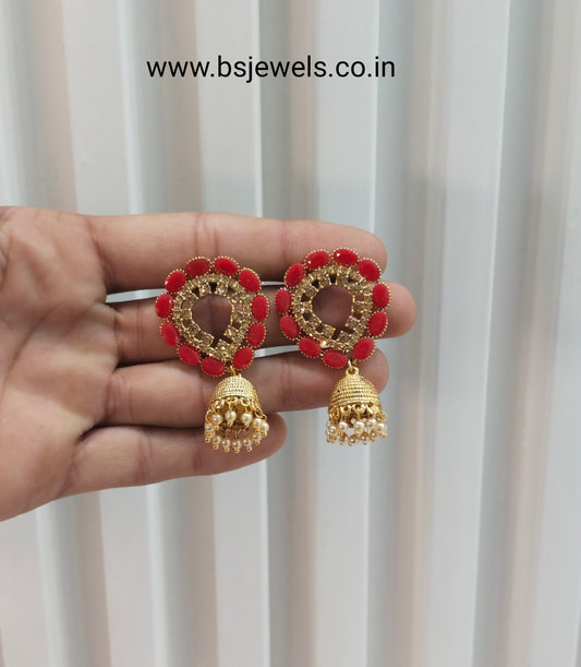 Red Bollywood Sehwag Jhumki Earrings Jewellery