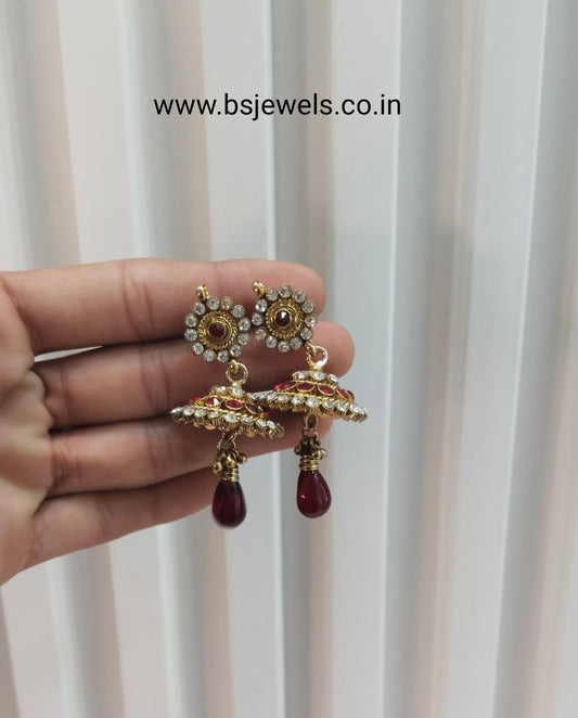Maroon Bollywood Sehwag Jhumki Earrings Jewellery