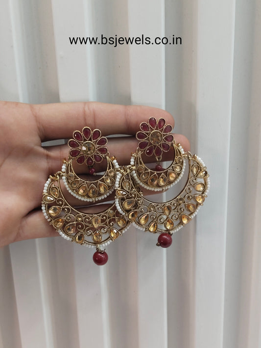 Maroon Bollywood Sehwag Earrings Jewellery