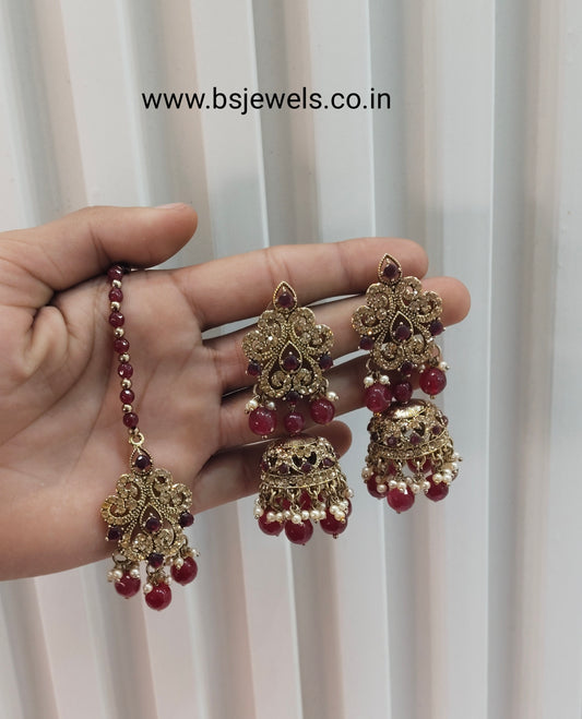 Maroon Bollywood Sehwag Jhumki Earrings Jewellery