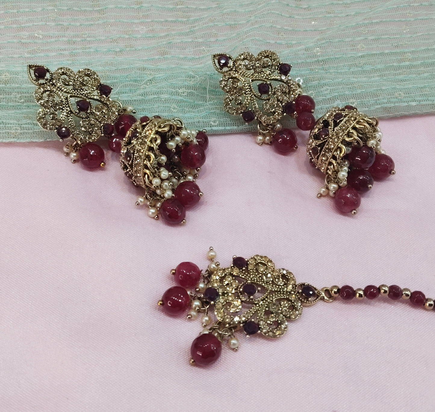 Maroon Bollywood Sehwag Jhumki Earrings Jewellery