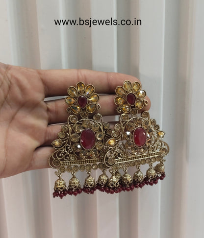 Maroon Bollywood Sehwag Earrings Jewellery
