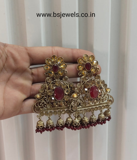 Maroon Bollywood Sehwag Earrings Jewellery