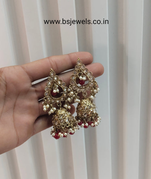 Maroon Bollywood Sehwag Jhumki Earrings Jewellery