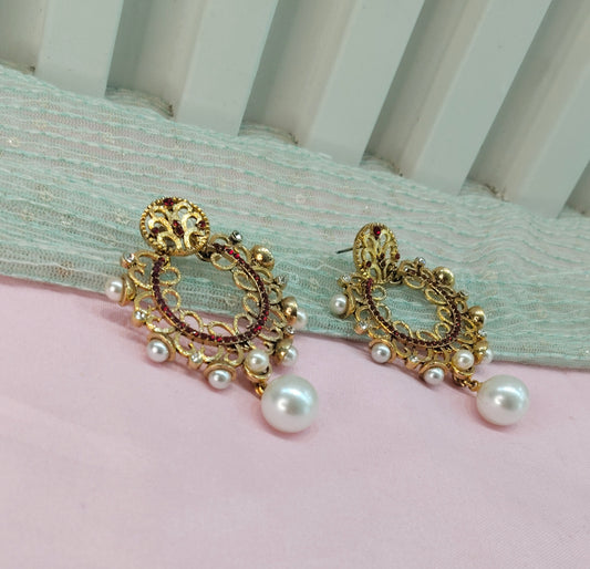 Maroon White Bollywood Sehwag Earrings Jewellery