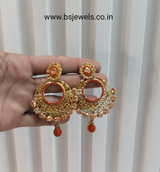 Orange Bollywood Sachin Earrings Jewellery