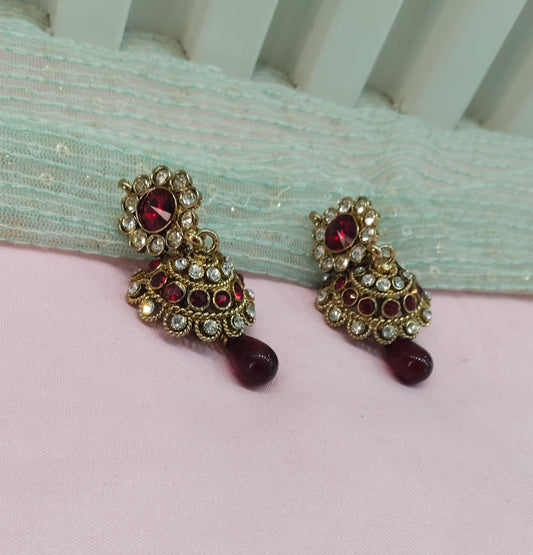 Maroon Bollywood Sachin Jhumki Earrings Jewellery