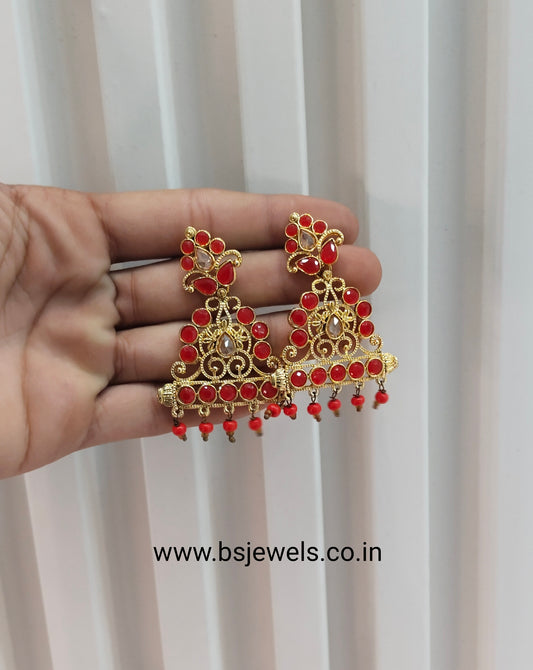 Red Bollywood Sachin Earrings Jewellery