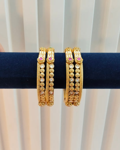 2.4 Size bangles jewelry /Traditional bollywood jewelry/Ruby Green Gold bangles