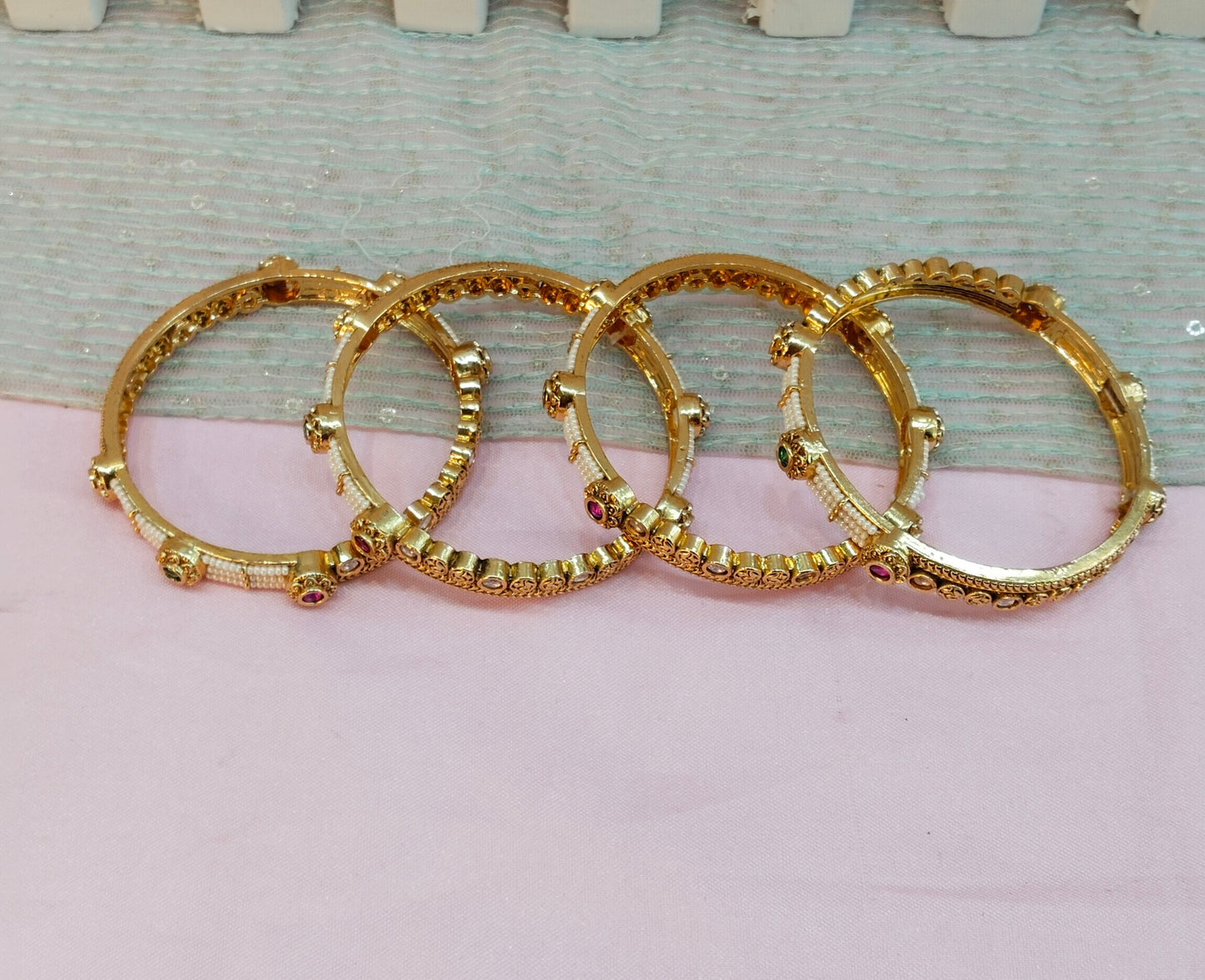 2.4 Size bangles jewelry /Traditional bollywood jewelry/Ruby Green Gold bangles