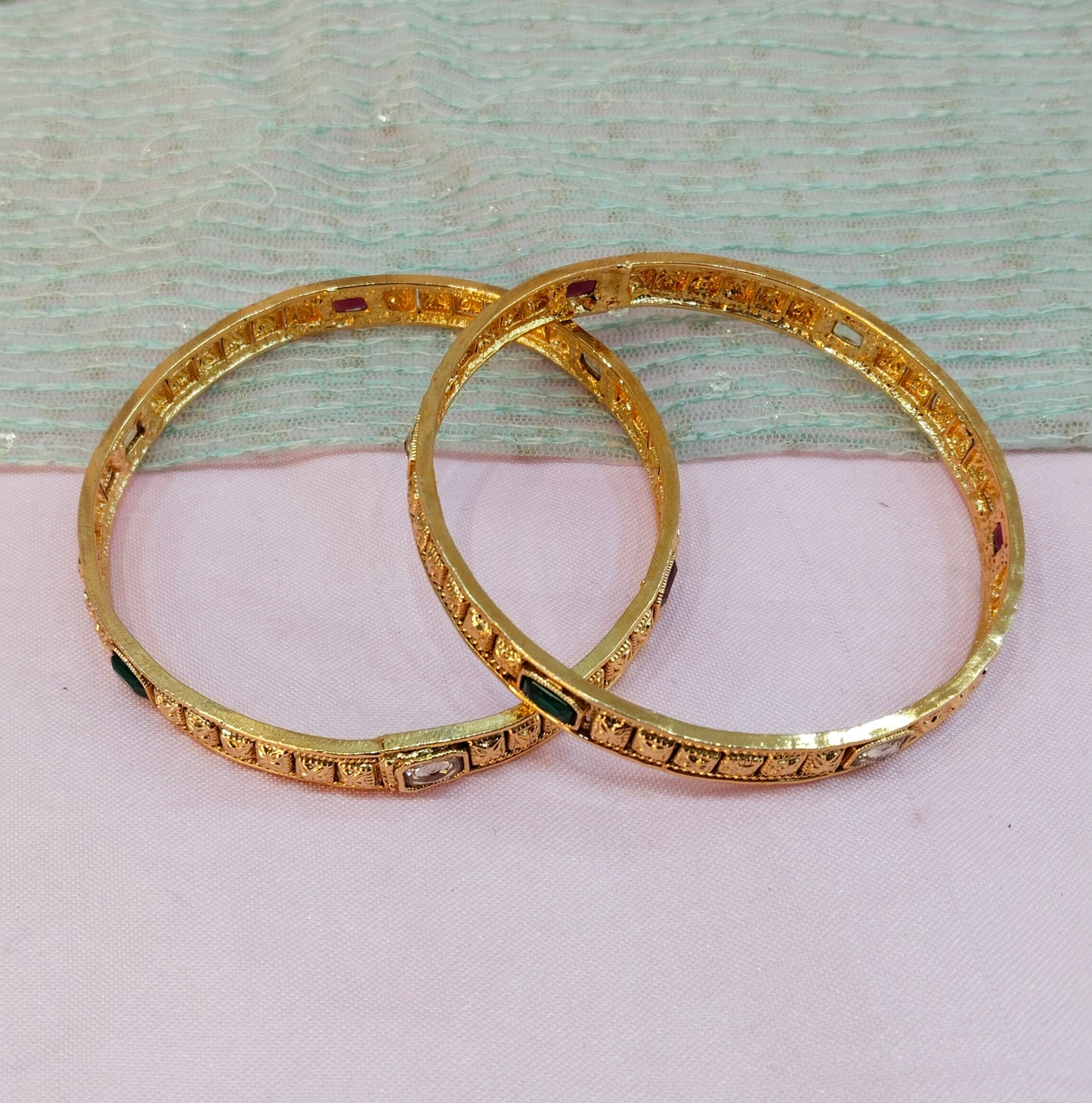 2.4 Size bangles jewelry /Traditional bollywood jewelry/Ruby Green Gold bangles