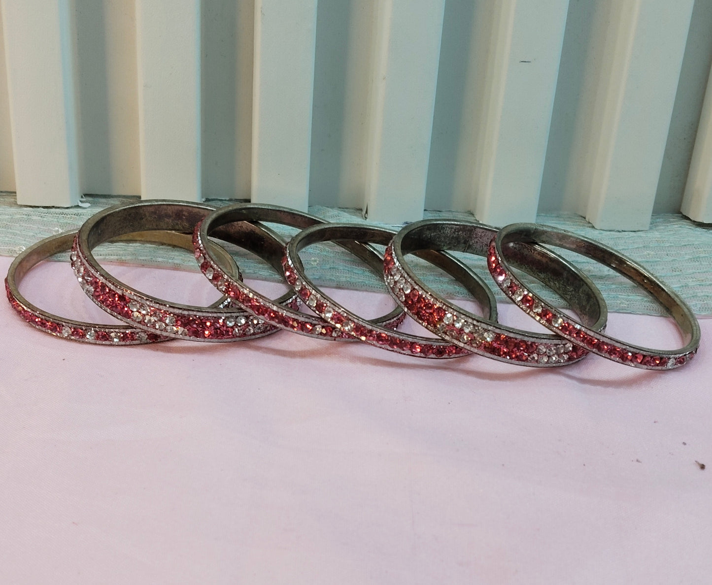 2.6 Size bangles jewelry Set /Traditional bollywood jewelry/Silver Pink Antique bangles