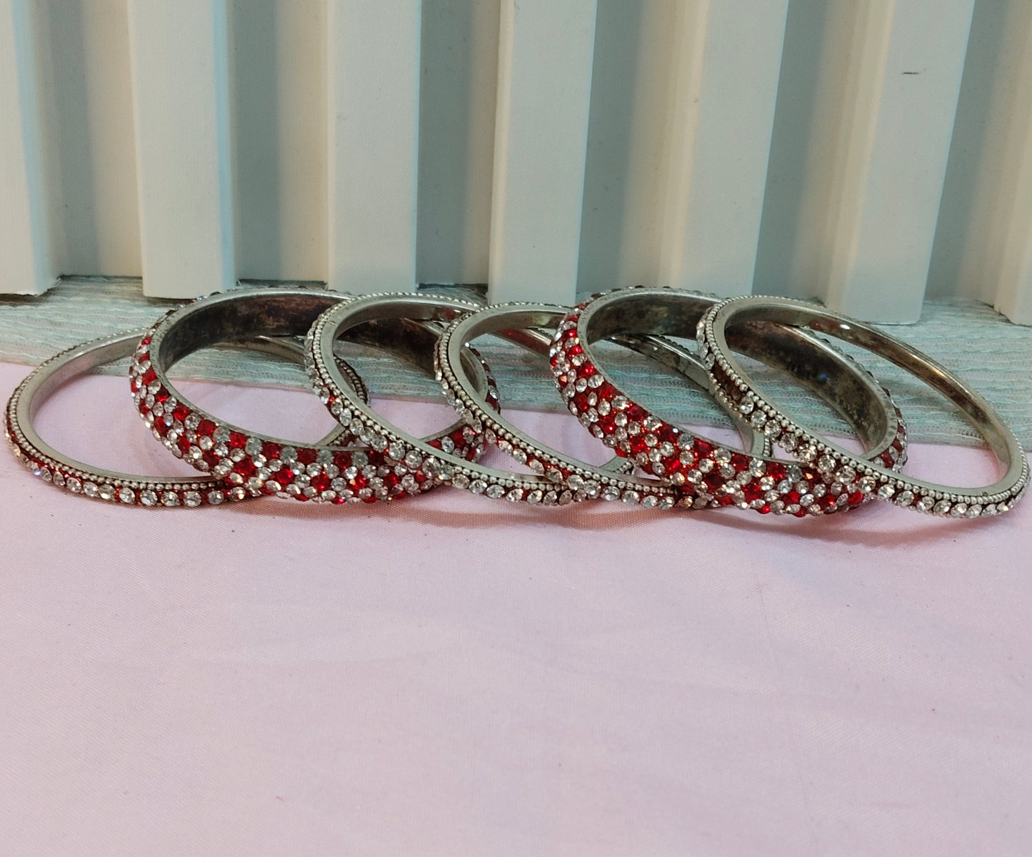 2.6 Size bangles jewelry Set /Traditional bollywood jewelry/Silver Red Antique bangles