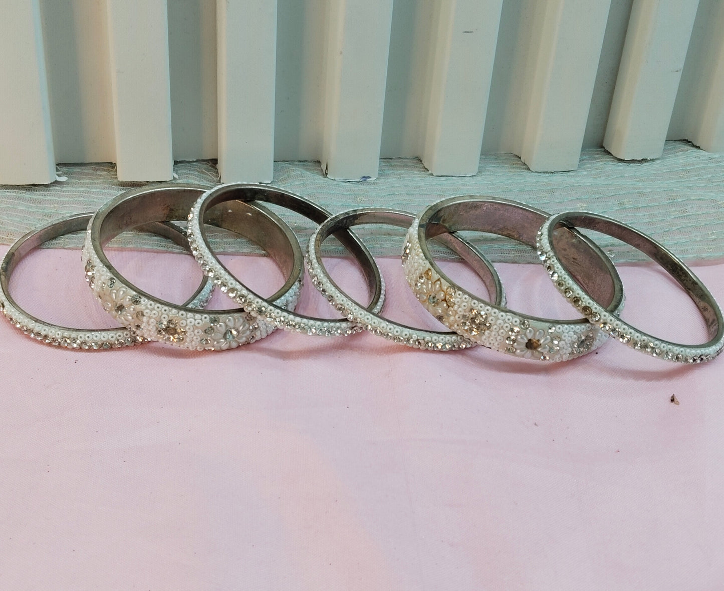 2.6 Size bangles jewelry Set /Traditional bollywood jewelry/Silver White Antique bangles