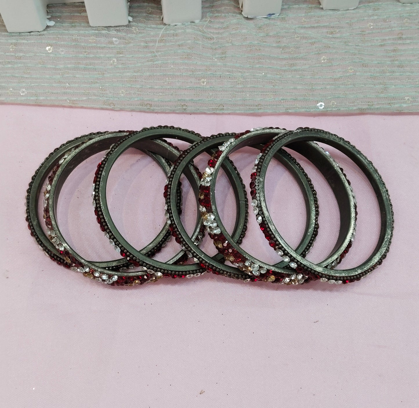 2.6 Size bangles jewelry Set /Traditional bollywood jewelry/Silver Maroon Antique bangles