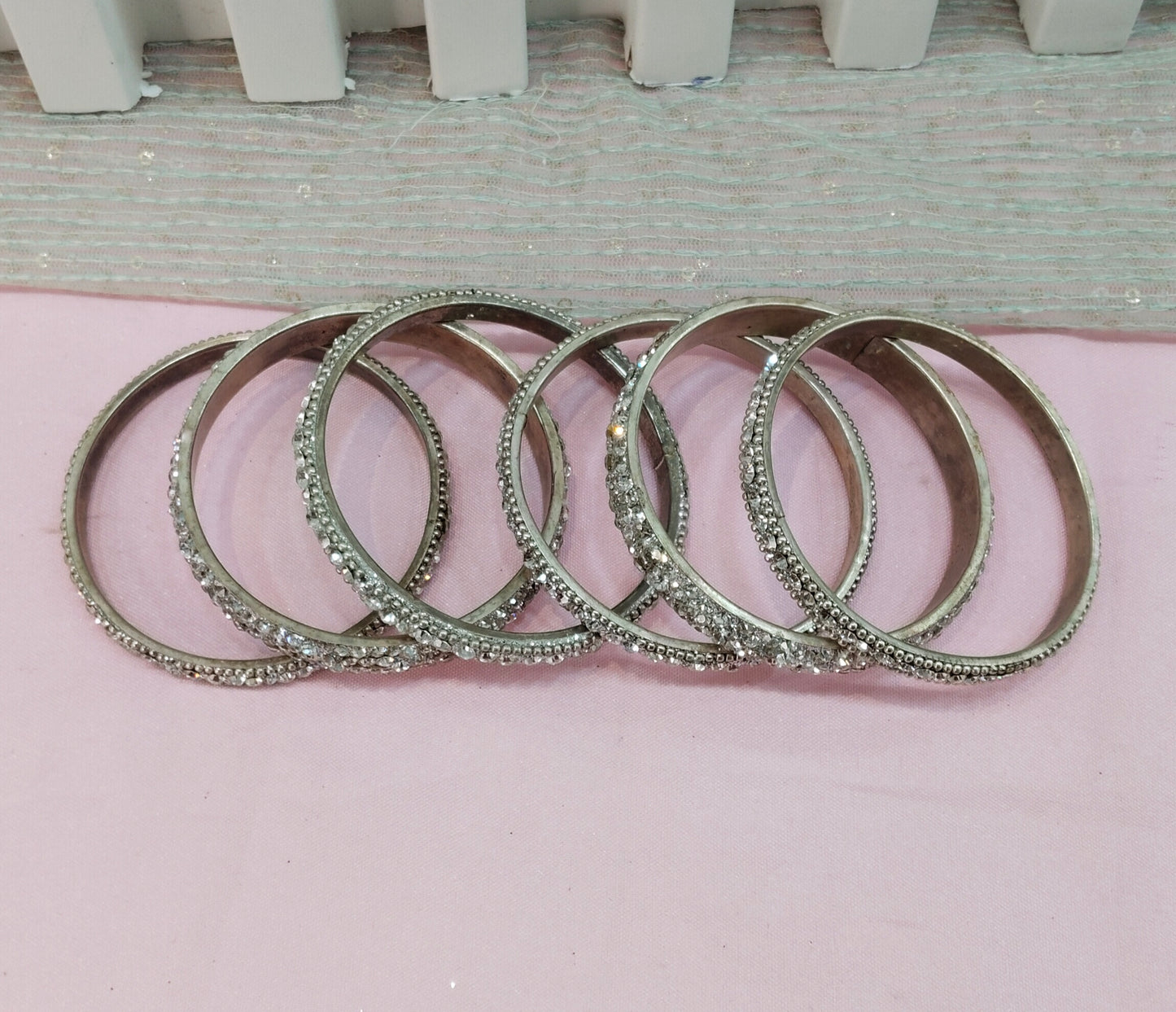 2.6 Size bangles jewelry Set /Traditional bollywood jewelry/Silver White Antique bangles