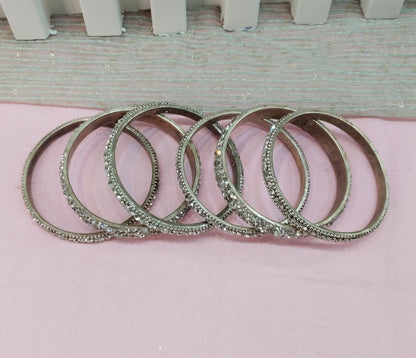 2.6 Size bangles jewelry Set /Traditional bollywood jewelry/Silver White Antique bangles