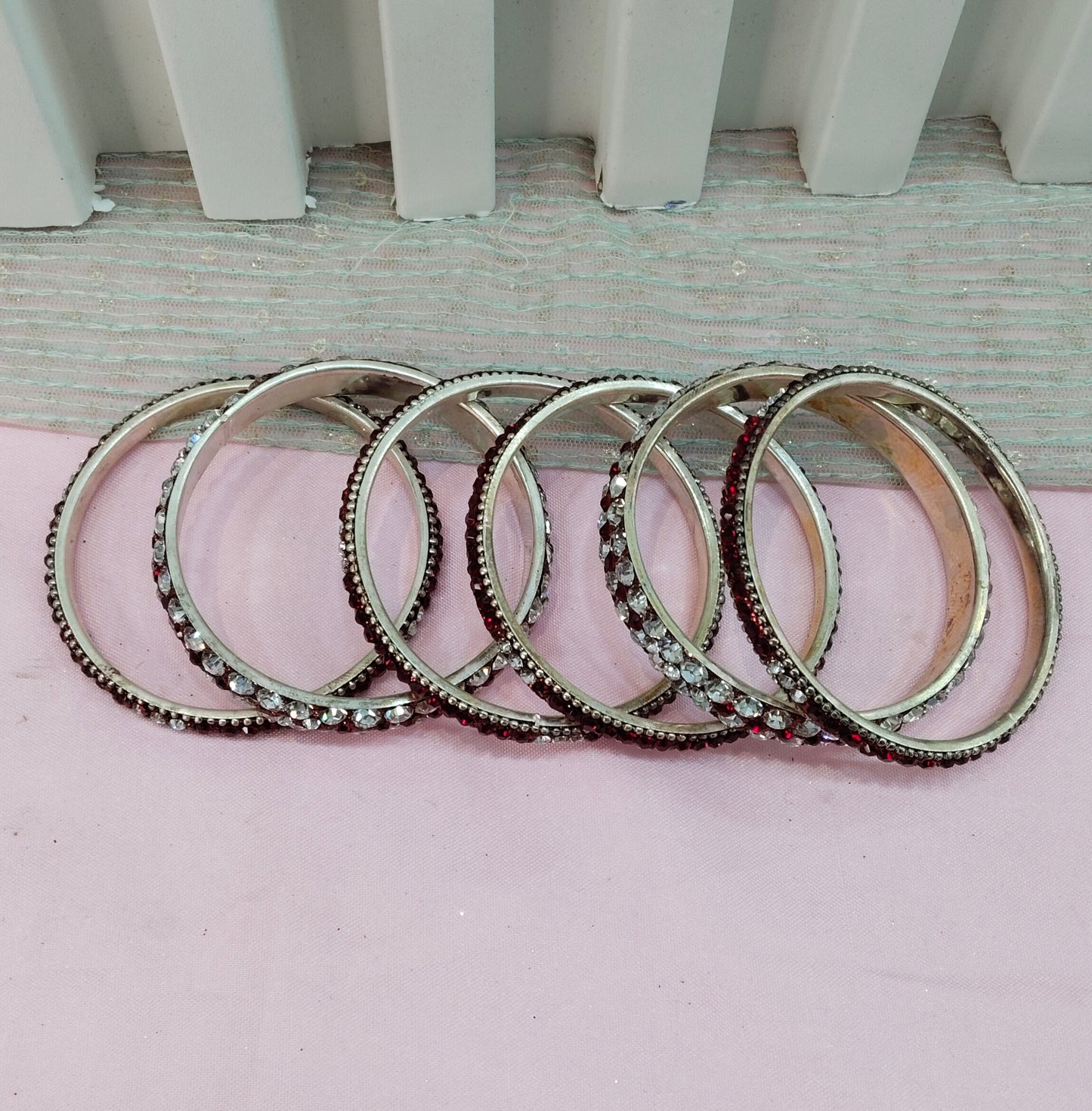 2.6 Size bangles jewelry Set /Traditional bollywood jewelry/Silver Maroon Antique bangles