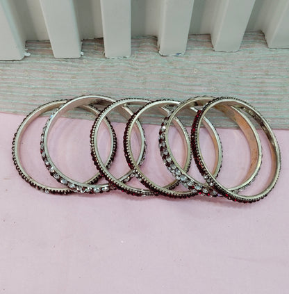 2.6 Size bangles jewelry Set /Traditional bollywood jewelry/Silver Maroon Antique bangles