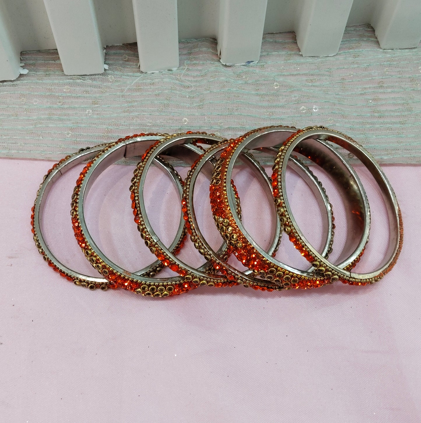 2.6 Size bangles jewelry Set /Traditional bollywood jewelry/Orange Antique bangles