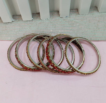 2.6 Size bangles jewelry Set /Traditional bollywood jewelry/Red Antique bangles