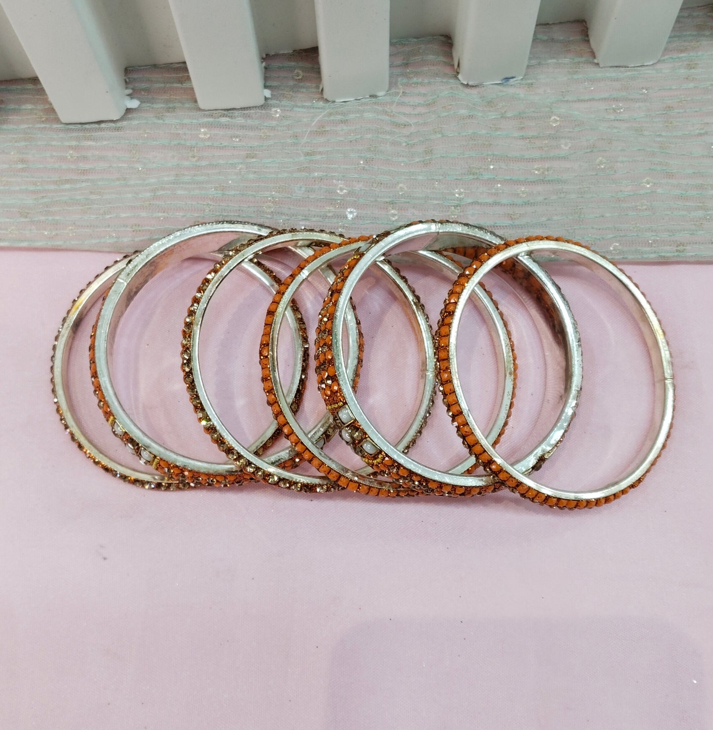 2.6 Size bangles jewelry Set /Traditional bollywood jewelry/Orange Peach Antique bangles