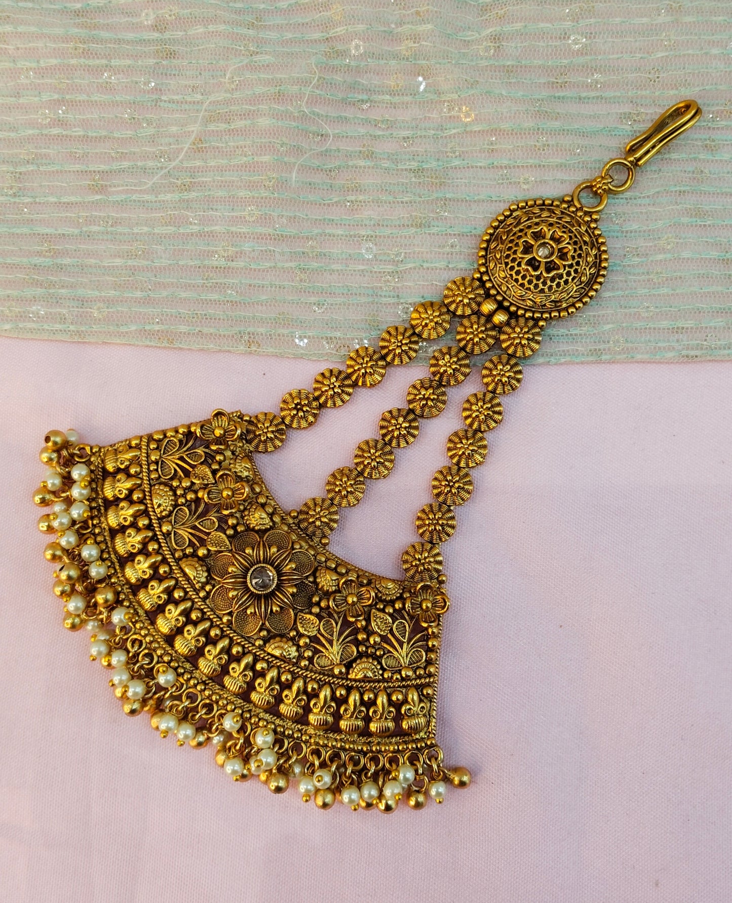 Gold Jhumar Headpassa Bridal Passa/Pakistani side Headpiece