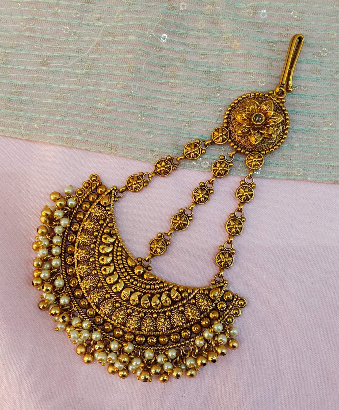 Gold Jhumar Headpassa Bridal Passa/Pakistani side Headpiece