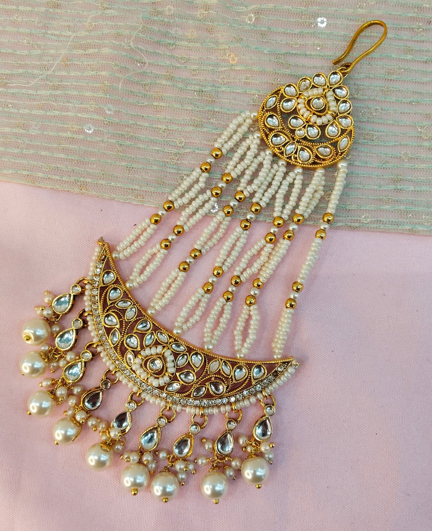 Kundan Jhumar Headpassa Bridal Passa/Pakistani side Headpiece