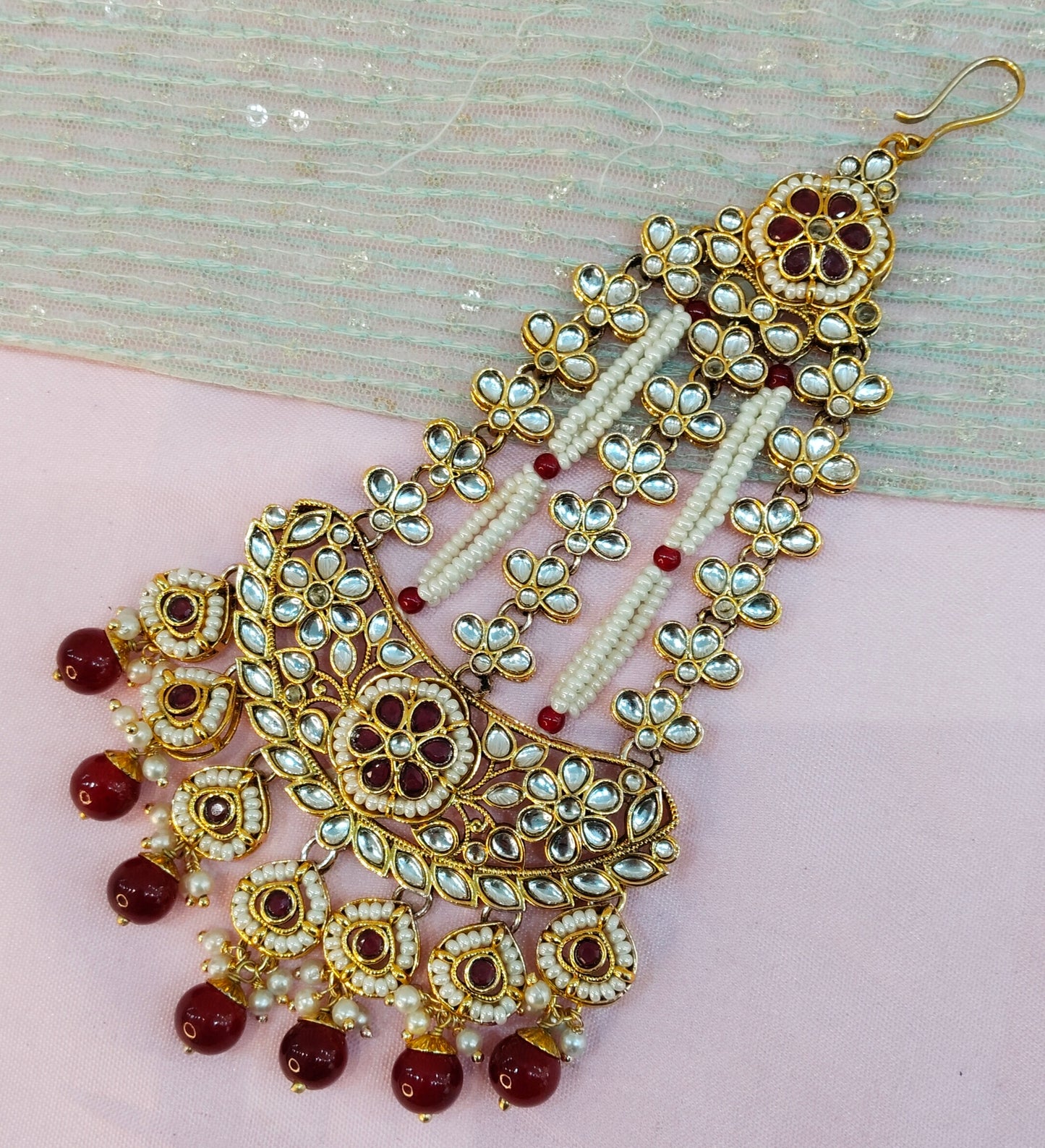Kundan Jhumar Headpassa Bridal Passa/Pakistani side Headpiece
