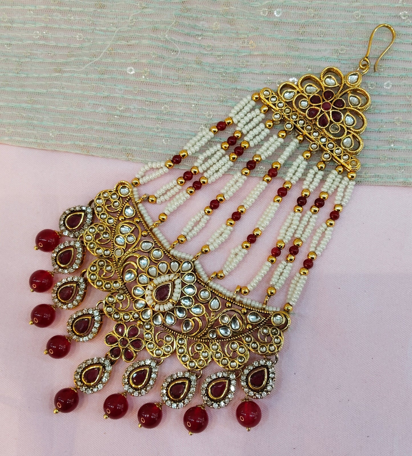Kundan Jhumar Headpassa Bridal Passa/Pakistani side Headpiece