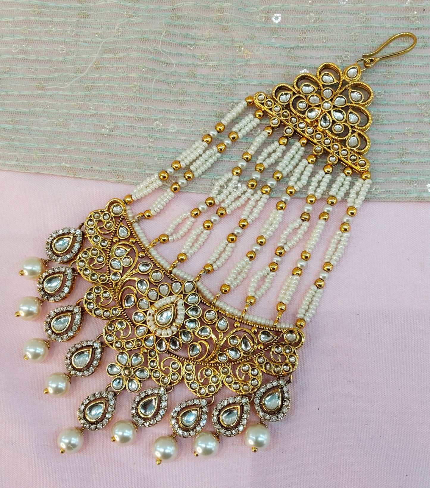 Kundan Jhumar Headpassa Bridal Passa/Pakistani side Headpiece