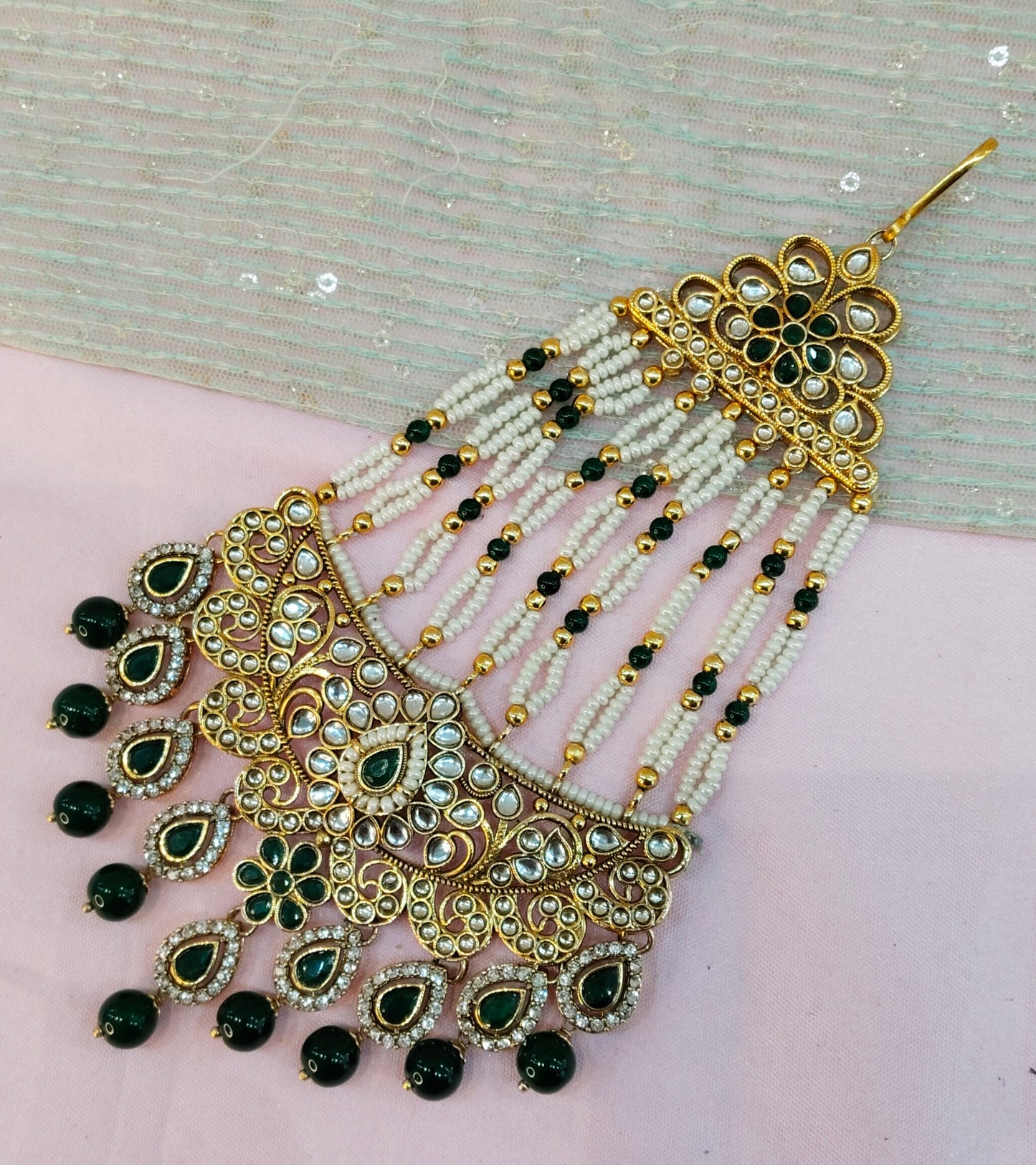 Kundan Jhumar Headpassa Bridal Passa/Pakistani side Headpiece