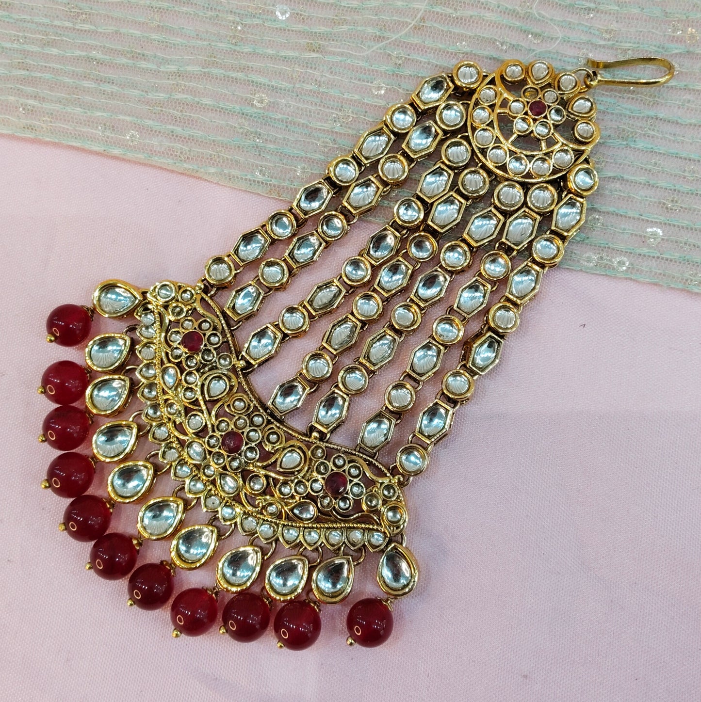 Kundan Jhumar Headpassa Bridal Passa/Pakistani side Headpiece