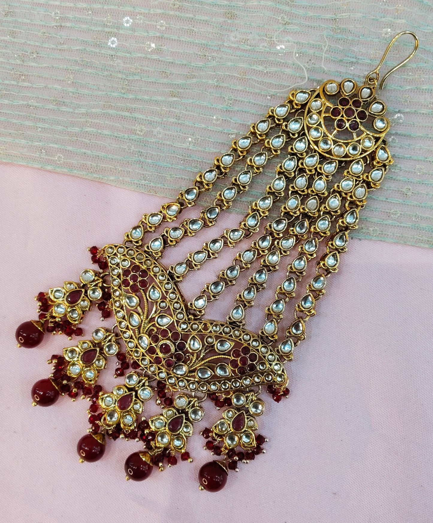 Kundan Jhumar Headpassa Bridal Passa/Pakistani side Headpiece