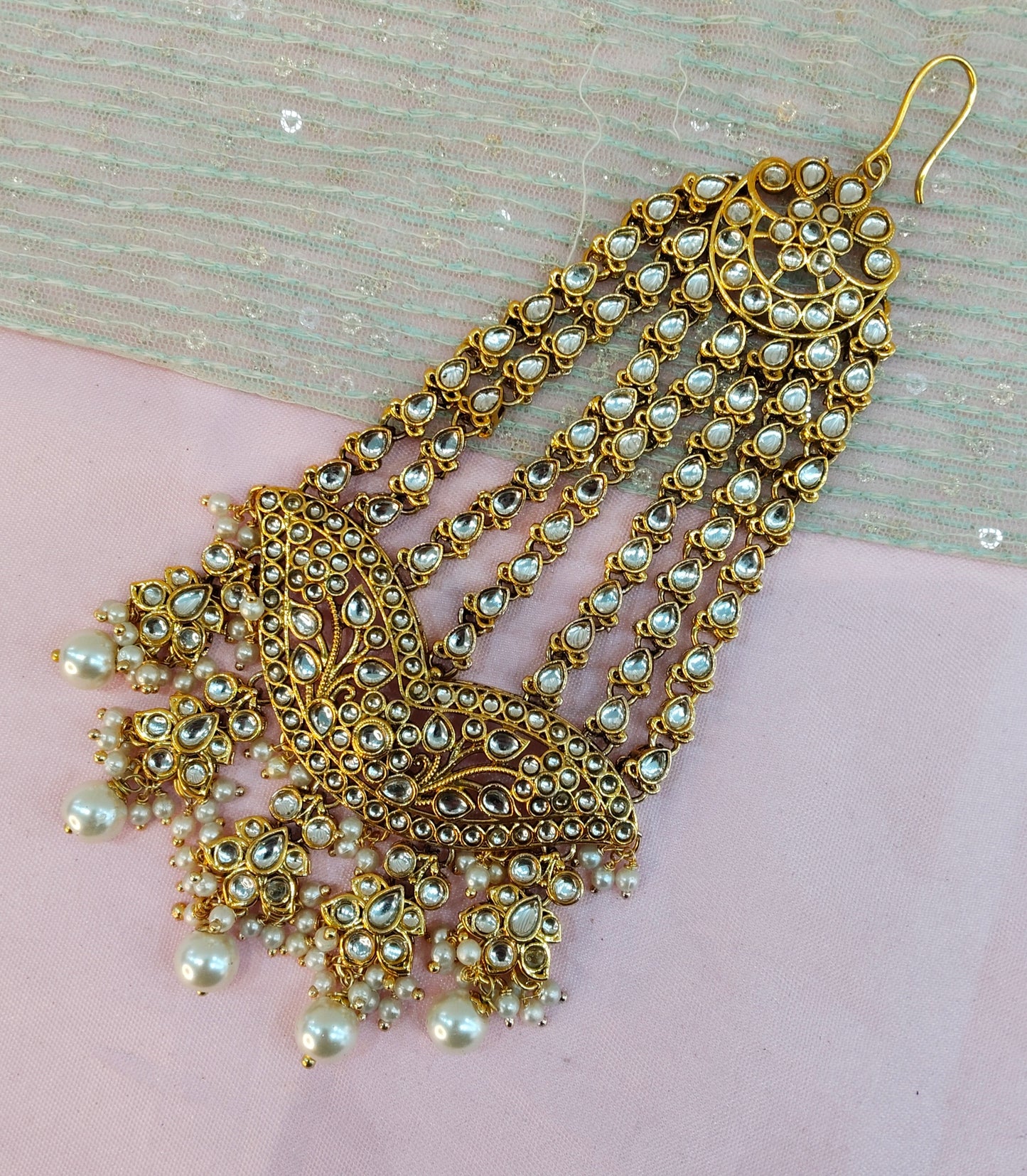 Kundan Jhumar Headpassa Bridal Passa/Pakistani side Headpiece