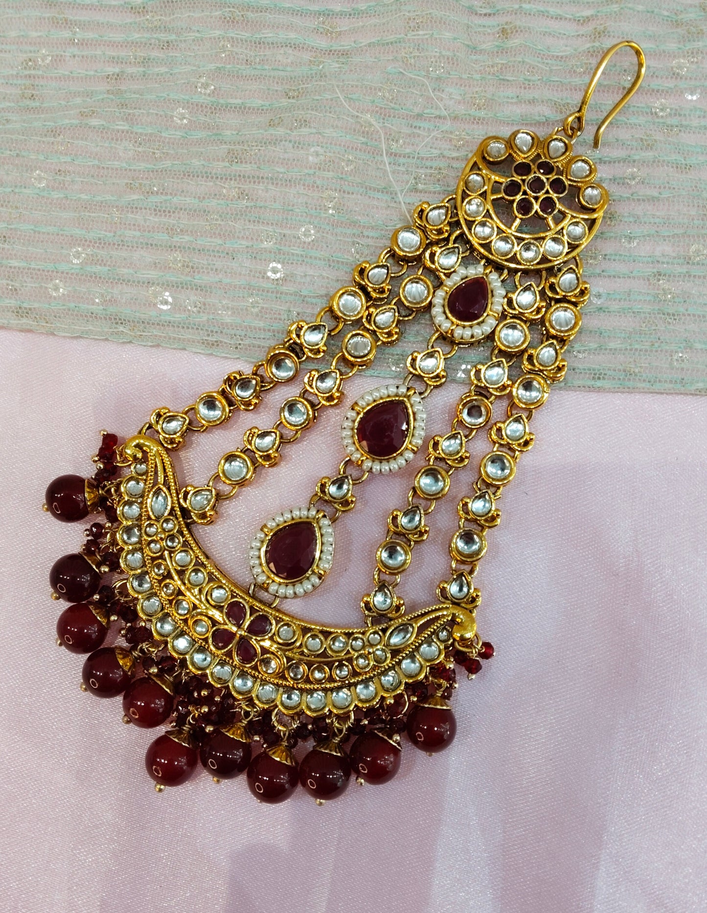 Kundan Jhumar Headpassa Bridal Passa/Pakistani side Headpiece
