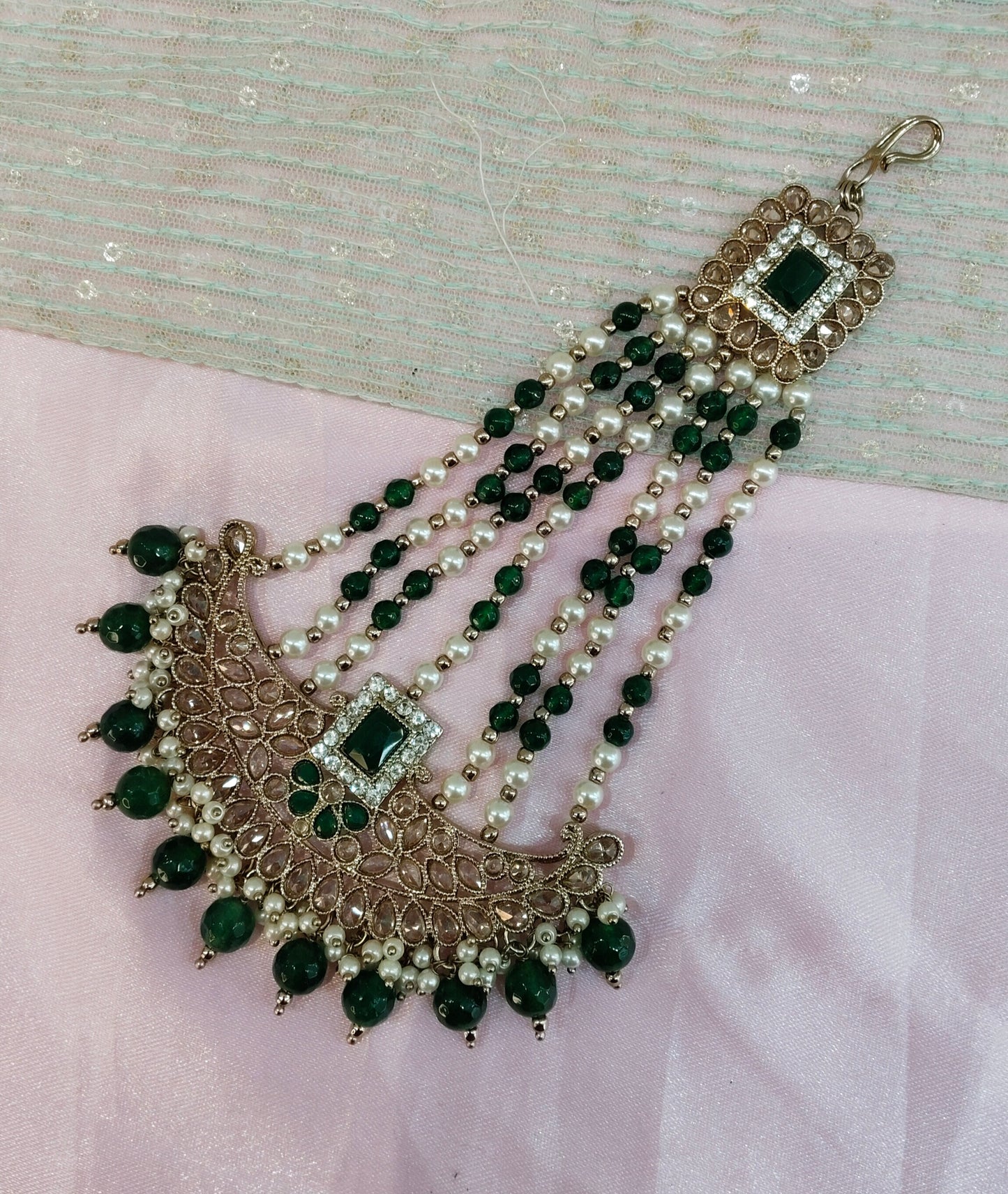 Champagne Stone Jhumar Headpassa Bridal Passa/Pakistani side Headpiece
